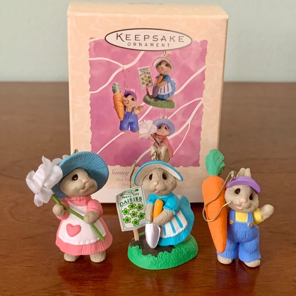 Hallmark Sunny Bunny Garden 3pc 1994  Easter Keepsake Ornament - Picture 1 of 11